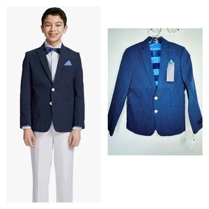 Tommy Hilfiger Boys Size 12 Suit Jacket - New with Tags - Flag Blue Seersucker